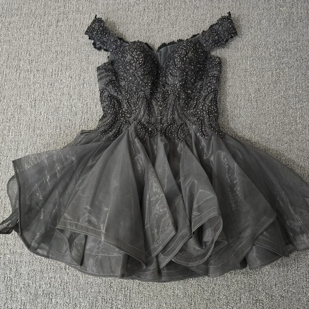 black and gray homecoming dresses black and silver homecoming dress Elegant Black and Silver Lace Long Prom Dress, A-Line Square Neck Part-parroquiadesanalbertomagno.com
